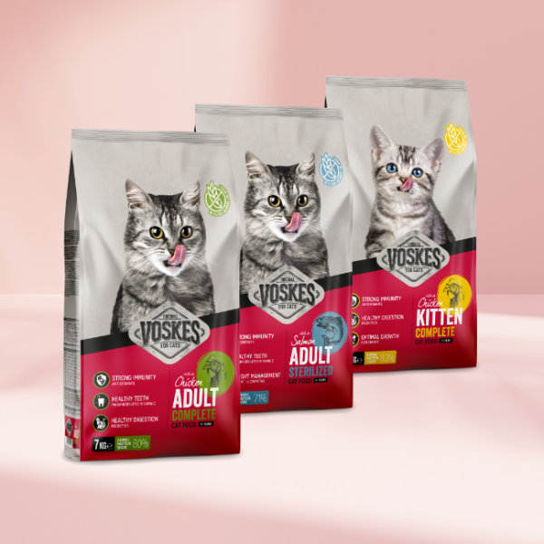 Crunchy kibble with chicken or salmon